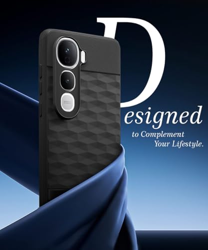 Image of WOW IMAGINE Back Cover for Vivo Y400 Pro 5G with Hexa Cube Design | Ultra Slim Soft Rubberised Case | Inner Velvet Fabric | Matte Silicone Flexible Mobile Case | Camera Protection - Black