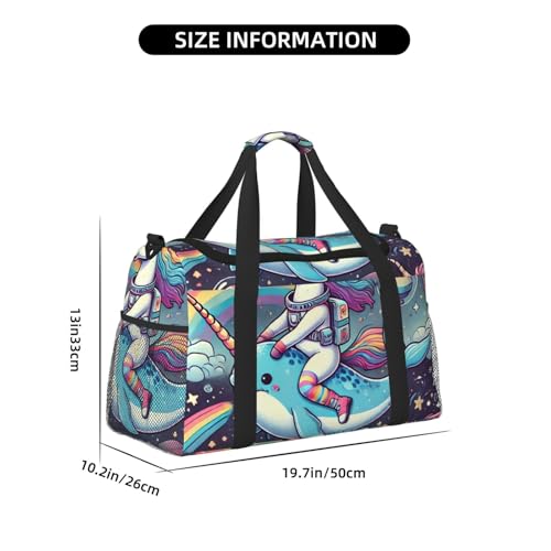 40l Gym Travel Duffel Bag Rainbow Horse Riding Narwhal In Space Carry-On Workout Overnight Backpack2