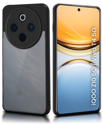 Image of WOW IMAGINE Translucent Hybrid Back Case Cover for iQOO Z10 5G | Vivo T4 5G Smoked Matte Back | Shock Proof 360 Degree Protection | Protective Hard Case - Matte Black