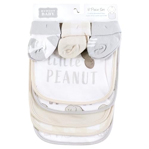 Image of Hudson Baby Unisex Baby Cotton Bib and Sock Set, Little Peanut, One Size
