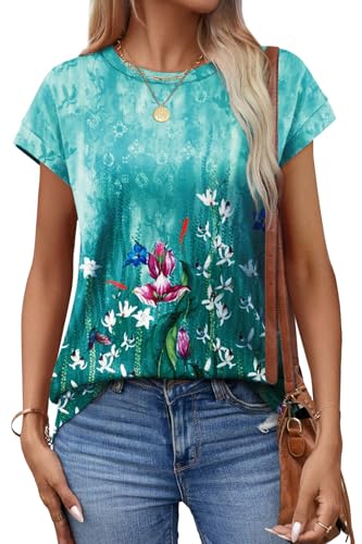 Image of Alaroo Womens Summer Tops Short Sleeve Shirts Crew Neck Cute Trendy Tunic Blouses (S-3XL)