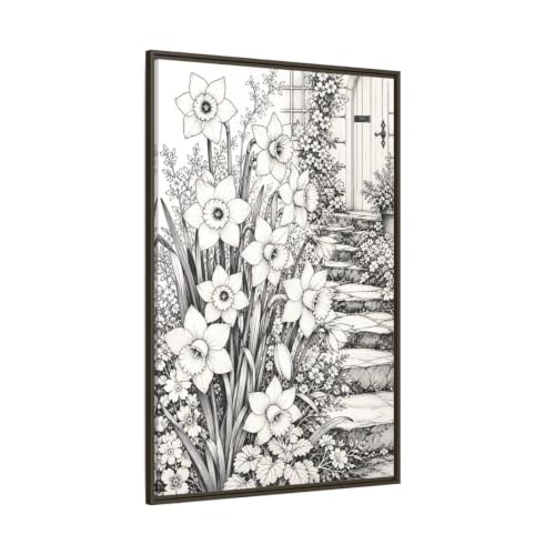 Tableau moderne de fleurs de jonquilles en noir et blanc pour décoration murale de salon