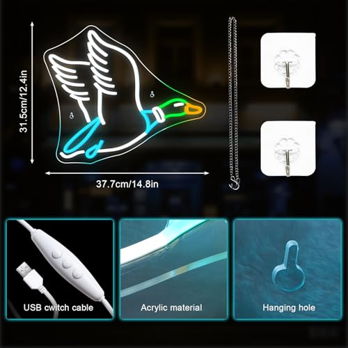 Image of Lucunstar Goose Neon Sign Animal Neon Signs for Wall Decor White LED Light for Party Decorations USB Connectivity Adjustable Brightness Light Sign for Home Wall Bedroom Decor Goose Birthday Decor