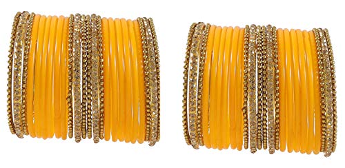 Image of NMII Glass With Zircon Gemstone Studded Worked and Ball Chain Or Plane Gloosy Finished Bangles Set For Women and Girls