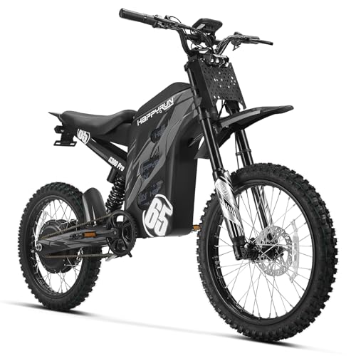 Image of HAPPYRUN G300 Pro Electric Dirt Bike for Adults, 72V 30Ah Battery, 6500W Motor, 50 MPH Speed, 70 Mile Range, 350 Lbs Load Capacity, Hydraulic Brakes (Black)