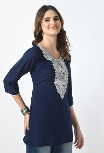 Image of LIBOZA Short Kurti for Women - Lakhnowi Chikankari Embroidered Ladies Kurta, Stylish Girls Top, Ethnic Half Kurtas, Tunic Design Woman Kurtis