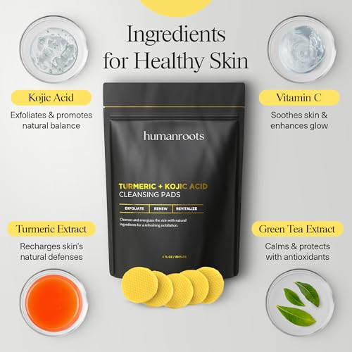 turmeric kojic acid cleansing pads - turmeric face scrub pads with vitamin c 30 pads kojic acid and turmeric cleansing pads for exfoliation - made with vitamin b5