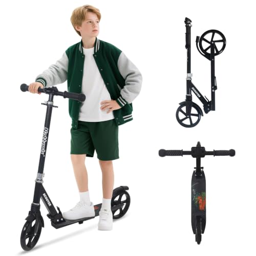 Image of Nattork Kick Scooter for Kids 6+ Years Teens Adults - 240LB Weight Capacity, Front Shock Absorber and Adjustable Handlebar - Smooth Ride with 8" Sturdy Wheels, Ideal for Outdoor Sports Black