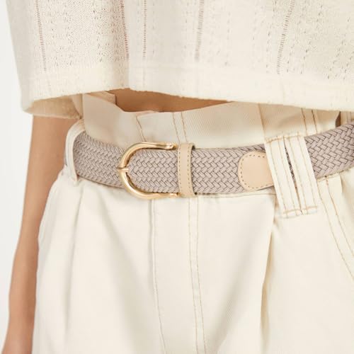 XZQTIVE Braided Belt for Women Men Stretch Woven Belt Plus Size Elastic Belt with Silver Gold Buckle for Jeans Pants4