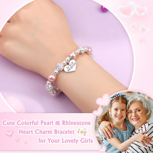 UNGENT THEM Pink Pearl and Rhinestone Bracelet for Granddaughter Daughter Niece Big Sister Birthday Christmas Easter Gifts2