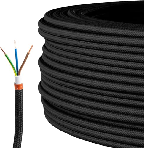 Image of LEDSone Black 18 AWG Fabric Covered Electrical Wire 32.8ft 3 Core Round Cloth Braided Lamp Cord 7mm Flexible Copper PVC Cable for Pendant Lights Chandeliers DIY Rewiring Indoor Projects