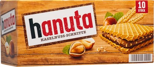 Hazelnut Crispy Baked Wafer Slices with Delicious Cocoa Cream – Individually Wrapped Hanuta Haselnuss-Schnitte Waffle Candy Snack Gift Box, 10 Count, 220g/7.76oz
