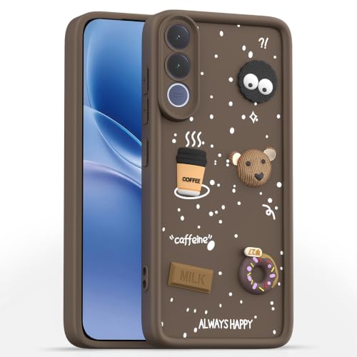 Image of Pikkme Back Cover for Vivo V70 FE 5G | 3D Bear Silicone Cute & Fun Coffee Cartoon | Full Body Protection Bumper Case (Brown)