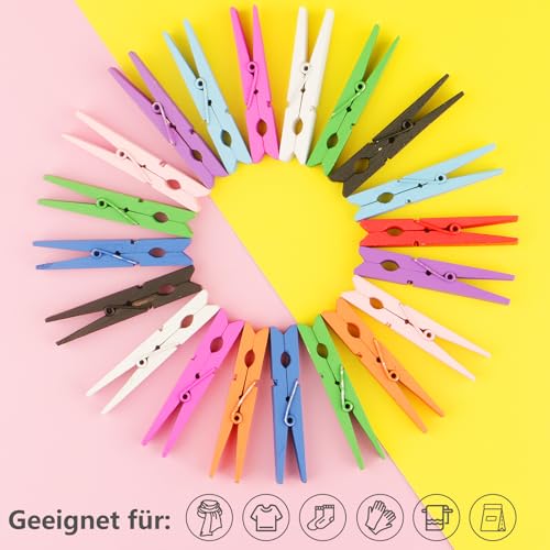 100 Stück Wäscheklammern Holz 7,3 cm,10 Farben Holzklammern Bunt Holzwäscheklammern Groß klammern für Fotos Aufhängen für Fotowand Verpackung Gastgeschenk Fotos Bilder Dekorativ