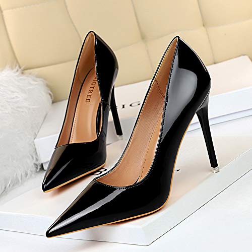 Scarpe da donna con tacco alto, in pelle verniciata, a punta, for ufficio, autunnali, sexy, for feste e matrimoni, color carne, basse, rosse