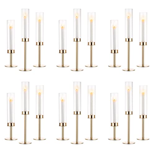 NUPTIO Gold Candlestick Holders Bulk: Set of 18 Glass Hurricane Taper Candle Holders - Decorative Candle Stick Stand for Fall Christmas Fireplace Dining Table Decor by NUPTIO - Used condition - US$102.19