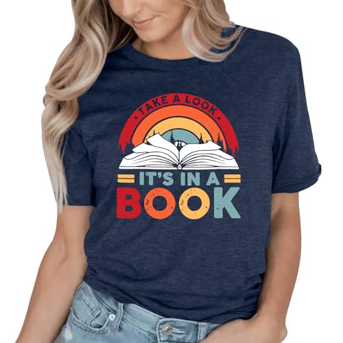 Image of Take a Look It's in a Book Shirt for Women Funny Reading Rainbow Graphic T Shirt Book Lover Gift Tee Tops