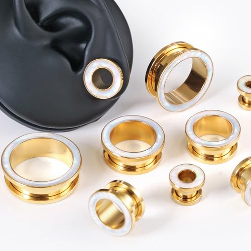 2 Pairs White Pearl Shell Stainless Steel Ear Gauges Plugs and Tunnels, Size 2g - 1 inch Hypoallergenic Surgical Steel Ear Stretcher Expander Body Jewelry4