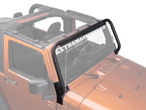 Barricade Off-Road Windshield Light Mount Rack | Heavy Duty Stainless Steel Light Bar | Textured Black Powder Coat Finish | Compatible with 2007-2018 Jeep Wrangler JK