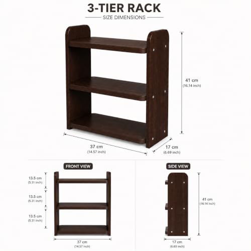 Image of 3-Tier Kitchen Organizer Rack for Countertop, Engineered Wood Spice Rack Shelf, Space Saving Storage Stand for Kitchen, Bathroom & Office, Easy Assembly, Dark Brown