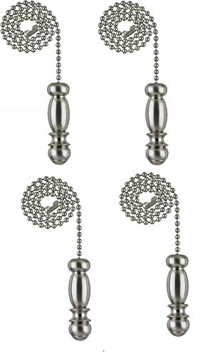 Ciata Ceiling Fan Pull Chain Extender, Pendant Fan Pulls Decorative Chain in Brushed Nickel Finish with 12 inch Beaded Chain, Ceiling fan pull chain ornaments - 4 Pack