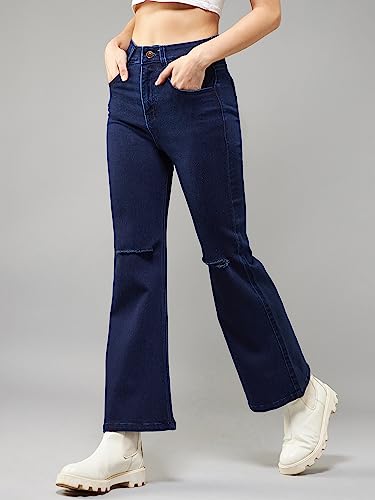 Image of Dolce Crudo Women's Navy Blue Bootcut High Rise Regular Stretchable Denim Jeans