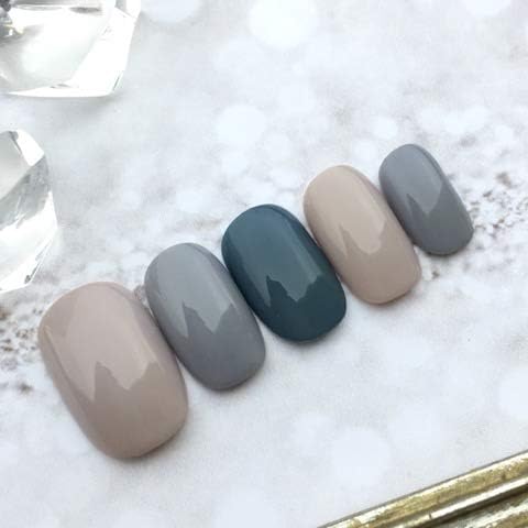 Amazon ネイルチップ ５サイズから選べます 1349 スモーキーなブルーグレー系アソート 秋ネイル すみれいろネイル ネイルチップ 通販