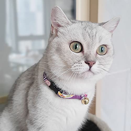 PetSoKoo Cat Collar with Kitty Face Bell. Cute Japan Chirimen Kitten Collar. Soft & Lightweight, Purple, Standard (6-13inch,16-32cm) - Image 4
