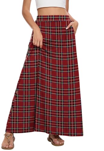 Image of Womens Maxi A-line Long Skirt Casual 2026 Elastic High Waist Flowy Skirts with Pockets