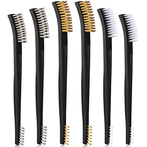 6 Pieces Mini Wire Brush Set Rust Paint Metal Cleaner Scratch Wire Bristles Brush Set Handy Steel Nylon Brass Brush for Cleaning Detailing Paint Rust Slag