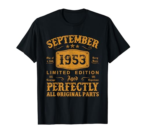 Regalo 71 Años Cumpleaños Hombre Vintage Septiembre 1953 Camiseta