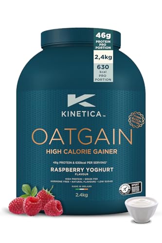 Kinetica Sports OatGain Weight Gainer - Himbeer-Joghurt | 630 Kalorien, 46g Protein & 82g Kohlenhydrate/Portion, 15 Portionen/2.4Kg | Protein aus Weidemilch | Hohe Kalorien & Leicht löslich