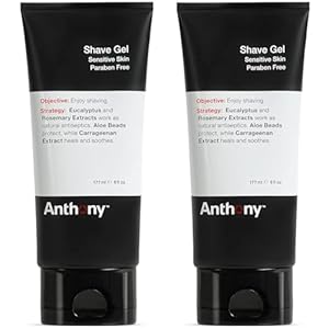 Anthony Shave Gel for Sensitive Skin – Non-Foaming, Soothing Shaving Cream for Men and Women. With Aloe Vera Beads, Eucalyptus, Rosemary and Carrageenan Extract – 6 Fl Oz (2 Pack)