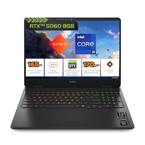 HP Omen, 14th Gen Intel Core i9-14900HX, 8GB RTX 5060 (24GB DDR5, 1TB SSD) WUXGA, 2k, 165Hz, 3ms, 400 nits, 16''/40.6cm, Win11, M365* Office24, Black, 2.43kg, am0279TX, RGB Backlit, Gaming Laptop