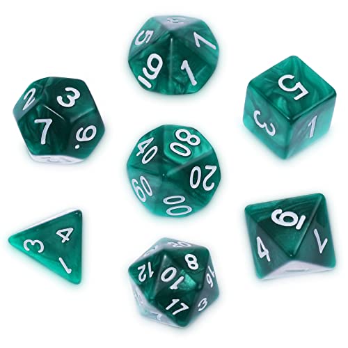 Juego de 7 Dados DND para Dungeon and Dragons - Dados Poliédricos de Nebulosa Morada para Juegos de Rol y Mesa D&D D20 D12 D10 D8 D6 D4 (Verde Oscuro)