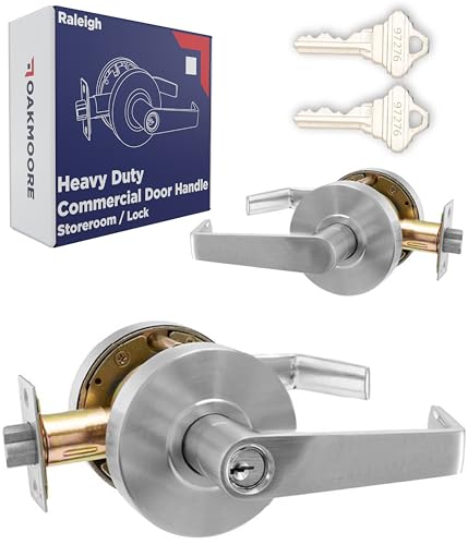 Heavy Duty Commercial Door Handle | Storeroom Lock Function | Grade 2 Commercial Door Locks, Keyed for Schools & Businesses | Storeroom Door Knob | Nickel Finish Lockset | C UL & ADA | ANSI A156.2