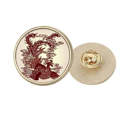 Broche motif Phénix chinois rond en métal doré, le cadeau idéal