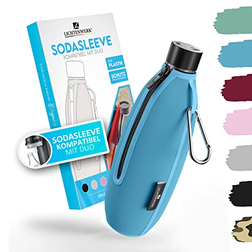 LICHTENWERK® Premium Schutzhülle kompatibel mit SodaStream Duo Glaskaraffe [EXTRA KÜHLEFFEKT] - Bruchschutz Neopren Hülle für Glasflasche - Ideales Zubehör für unterwegs (Duo Plastik, Blau) Cover