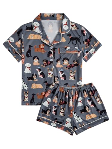 Image of SOLY HUX Women's Short Pajamas Set Cute Printed Button Short Sleeve Shirt with Shorts Sleepwear PJs Set