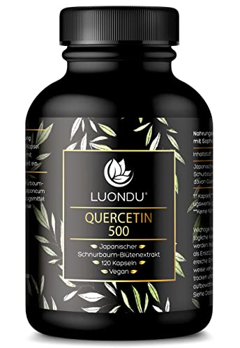 Quercetin 500mg hochdosiert - 120 Quercetin Kapseln Vegan - Premium Rohstoff: Japanischer Schnurbaum-Blütenextrakt - Quercetin hochdosiert - Laborgeprüft, Hochdosiert & Ohne Zusätze