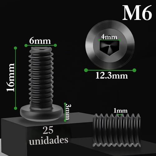 Miniatura 2 de 25pcs M6x16mm Tornillos M6 Tornillos Cabeza Plana Negro Tornillería Inox Tornillos Allen Tornillos De Acero Inoxidable Con Llave Hexagonal Para Electrodomésticos Maquinaria Industrial