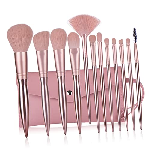 SHERCHPRY 12pcs Rose Gold Electroplating Makeup Brush with Plastic Handle Professional Powder Brushes for Cosmetics Application for Daily and Professional Use Includes Travel Bag
