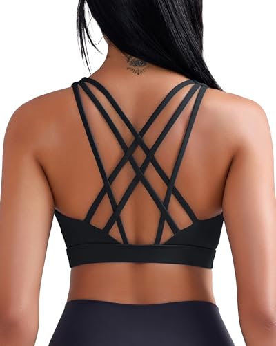RUNNING GIRL Sports Bras for Women, Medium-High Impact Running Strappy Sports Bra with Removable Pads