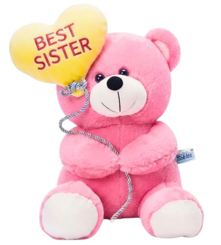 Image of Tickles Cute Teddy Bear Holding Best Sister Heart Balloon Soft Stuffed Plush Toy for Kids Boys & Girls Raksha Bandhan Birthday Gift (Size: 18 cm Color: Pink)