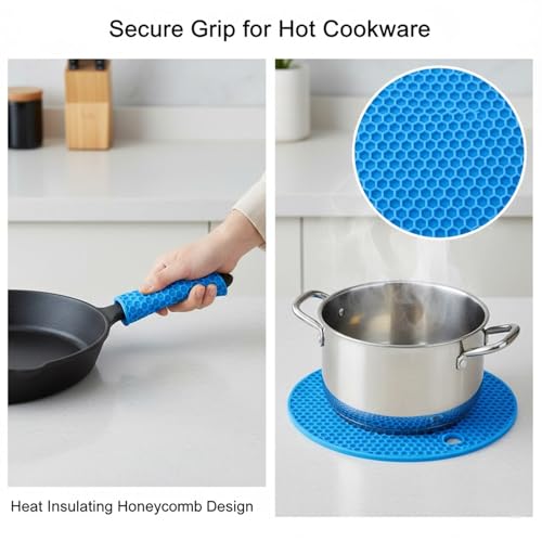 Image of Signamio Silicone Mat for Kitchen - Pack of 4 Round Heat Mats - Coasters for Dining Table for Hot Pots - Durable Trivet Mat for Versatile Use