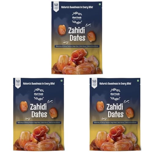 Image of Khari Foods Premium Dried Zahidi Brown Dates, Khajur /Khajoor Dry Fruits, Energy Booster, High Fibre, Soft & Juicy, Healthy Snacks (500gm x 2) (Pack of 3)