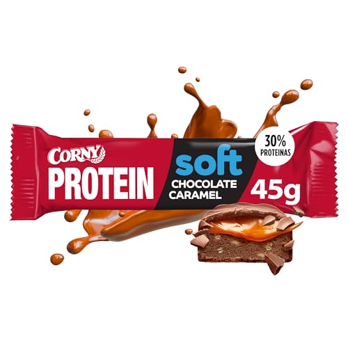 Corny Protein Soft - Barrita Proteica de Chocolate con Leche Sabor Caramelo 45g, 30% Proteinas, 0% Azúcares Añadidos, Ayuda al Desarrollo y Recuperación de la Masa Muscular, Taste the Power