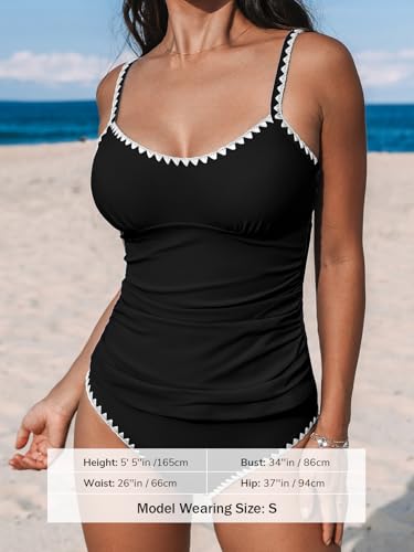 CUPSHE Women's Tankini Sets Two Piece Swimsuit Scoop Neck Mid Rise Adjustable Straps Shell Stitched (XS-4XL)4