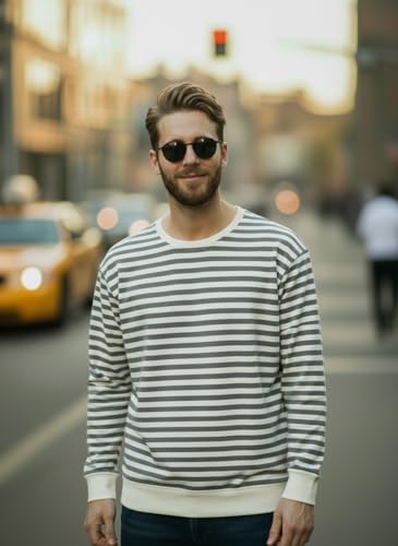 Image of Mack Jonney Men's Black Cotton Full Sleeve T-Shirt | Soft Breathable Casual Wear | Stylish Striped Round Neck Tshirt-JMAK-107