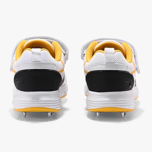 Image of DNINE Kings Men, Bowling Spikes Cricket Shoes, White /Yellow
